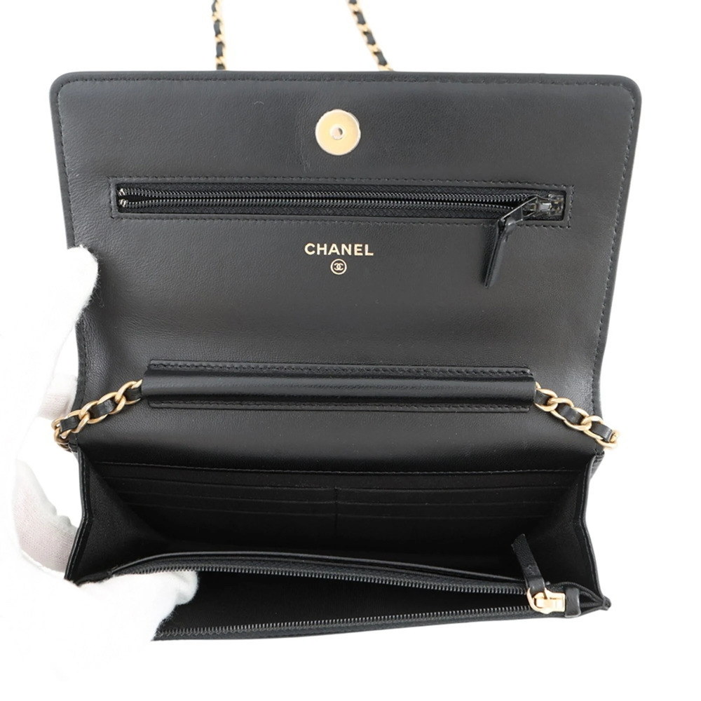 CHANEL Black Lambskin Leather Logo Wallet - Picture 6 of 16